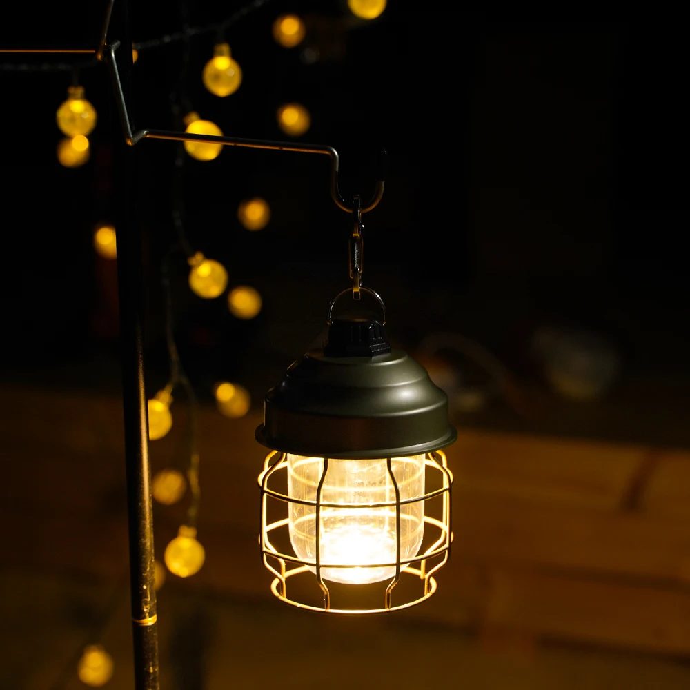 2023 LED Vintage Lantern Outdoor Rechargeable 3600mAh Bulit-in Battery Camping Lights Waterproof Railroad Lantern For Tent Yard