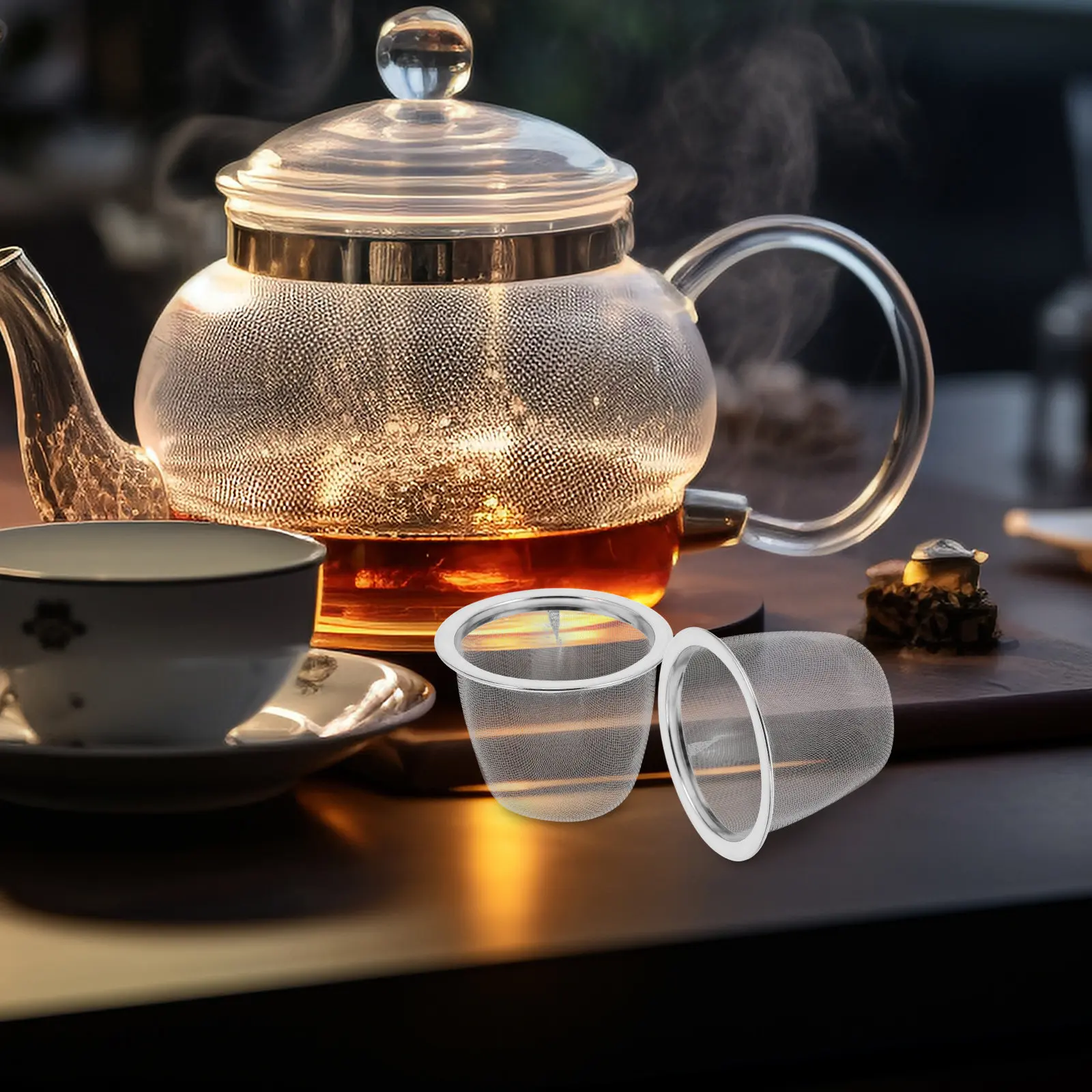 2Pcs Tea Leaf Filter Mesh Stainless Steel Strainers Fine Mesh Basket Infuser for Loose Tea Brewing Filter Teapot Strainer Insert