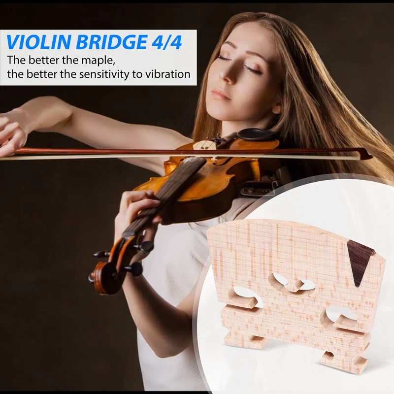 Violin Bridge 4/4: Finer Grade Solid Maple Violin Bridge, Pre-Cut & Pre-Fitted To Fit Most 4/4 Violins