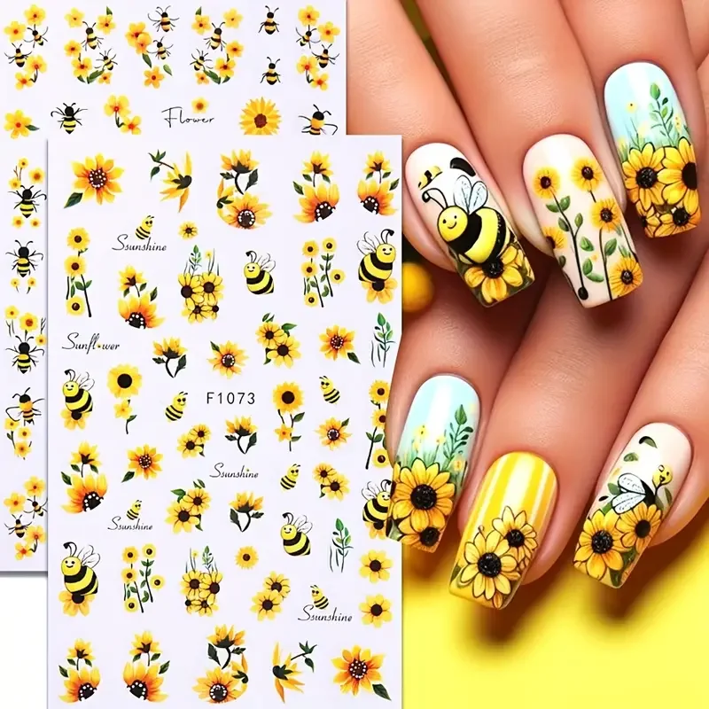 

1PCS New Autumn Flower Nail Stickers Y2K Butterfly Nail Supplies Nail Decals Cute Bee Fox Stickers For Nails Nail Art Decoration