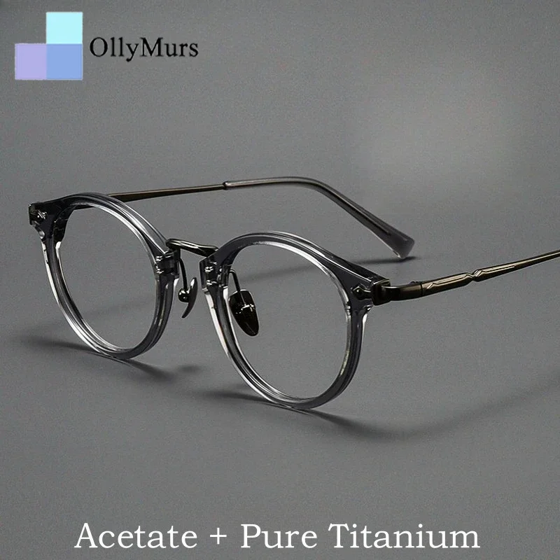 

OLLYMURS Oval Fashion Luxury Acetate Glasses Retro Round Titanium Optical Prescription Eyeglasses Frames For Men and Women BT55