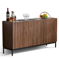 ​​150cm Mid-Century Sideboard - Oak dark marbled w/ 3D Wavy Doors Gold Legs, Solid Wood Storage Cabinet for Living Dining Room​​