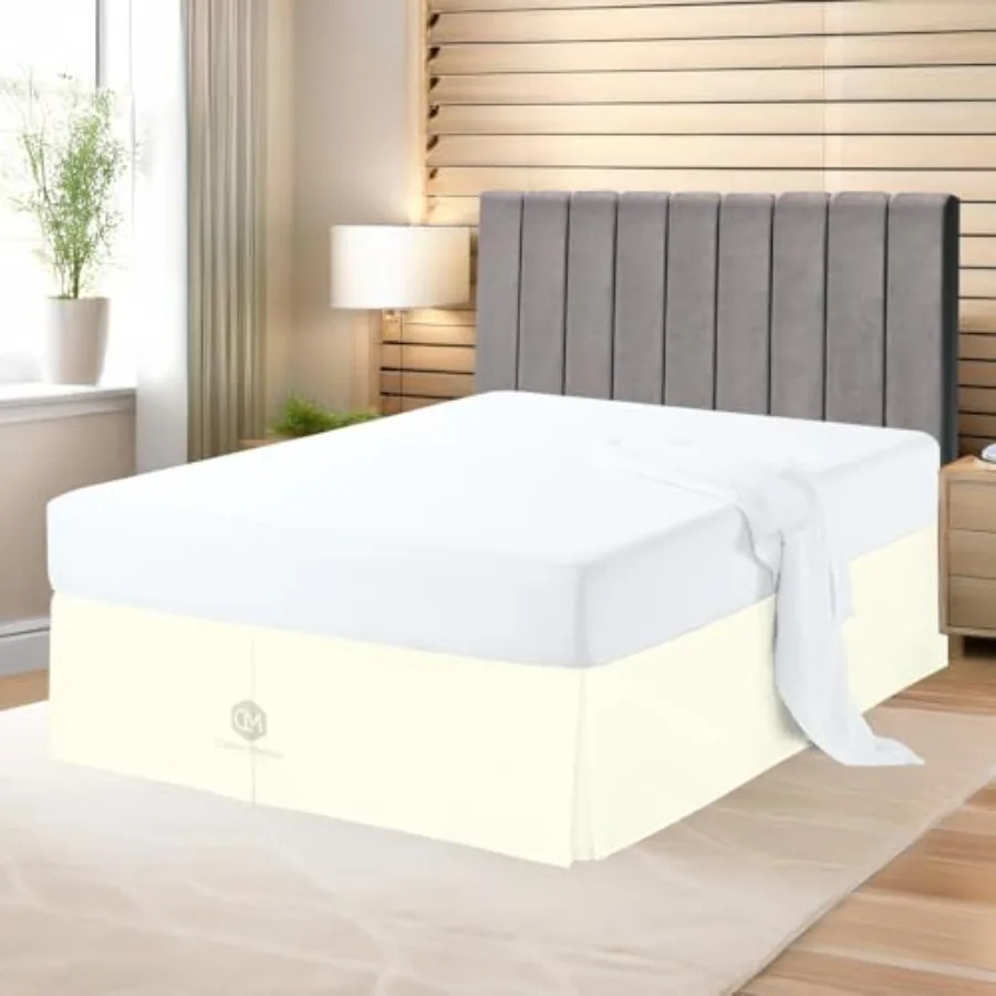 

Премиум-юбка для кровати размера Queen, 800TC, 100% египетский хлопок, цвет слоновой кости, длина 16 дюймов, индивидуальный пошив, элегантная плиссировка