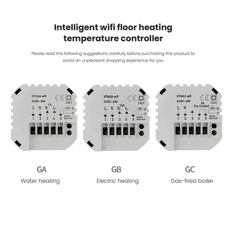 Télécommande intelligente WiFi Tuya A72U pour thermostat domestique, chauffage électrique au sol, chaudière à eau/gaz