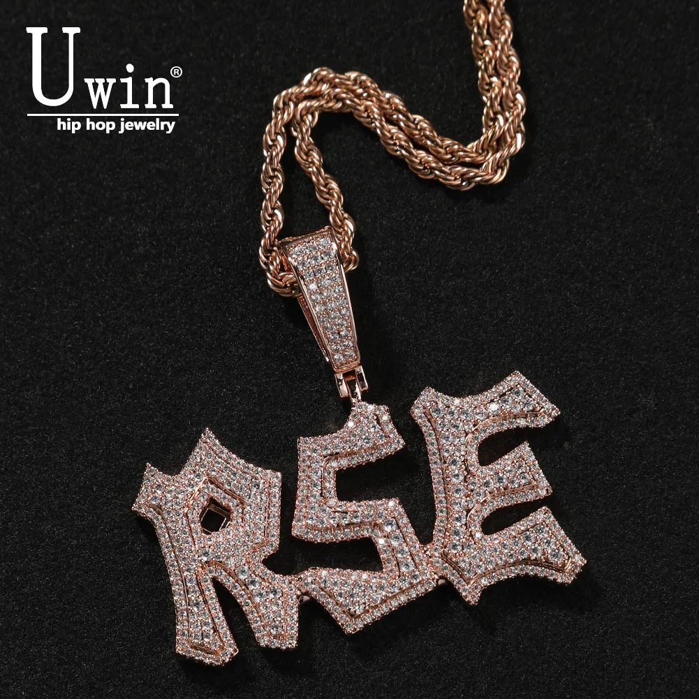 

Uwin Name Necklace Letters Custom Graffiti Art Font Iced Out Paved Setting Personalized Gift