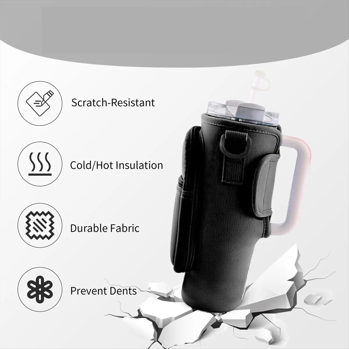T22C Water Bottle Carrier Bag with Phone Pocket, Water Bottle Holder with Adjustable Strap & Straw Cover