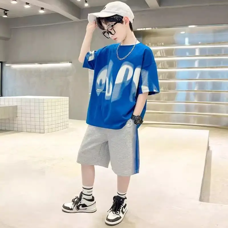 طباعة الأولاد مجموعات البلوز الاطفال أزياء الأطفال 8 إلى 14 سنة طفل ملابس الصيف ارتداء تيز الملابس مجموعة الكرتون الأطفال #4