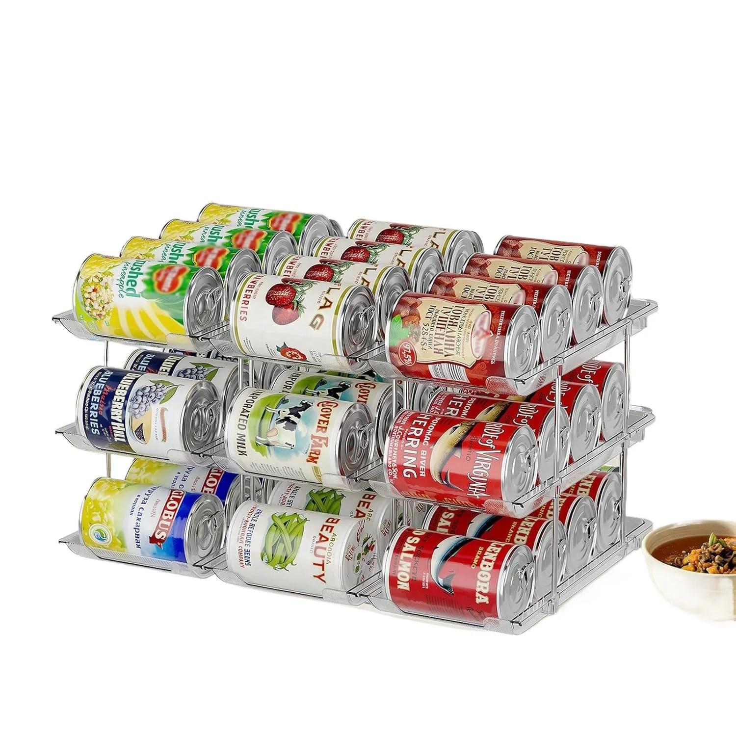 Can Organizer For Pantry, Stacking Can Storage Organizer Pantry, Automatic Can Rack For Fridge, 3Tire 3 Columns Can Holder For 36 Cans, Canned Goods Organizer Suitable For Cabinet Pantry Countertop.