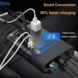 Car Inverter 200W 12V/24V To 220V Cigarette Lighter Power Supply Inverter Adapter with 4-Port USB QC 3.0 Charger Fast Charging