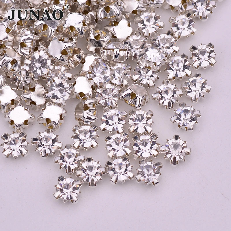 SS12 SS16 SS20 Sew On Clear Glass Rhinestones Applique Flatback Sewing Crystal Stones Silver Gold Claw Strass for Clothes Crafts