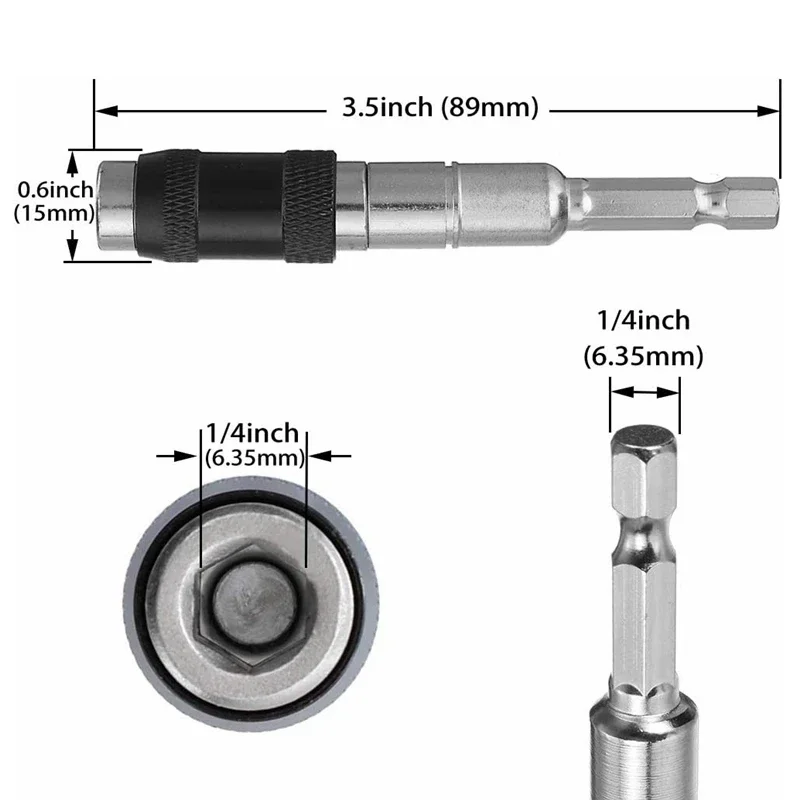 Adaptador de ángulo magnético hexagonal 1/4 para destornillador, broca de bloqueo pivotante, guía de soporte rápido, varilla de extensión para