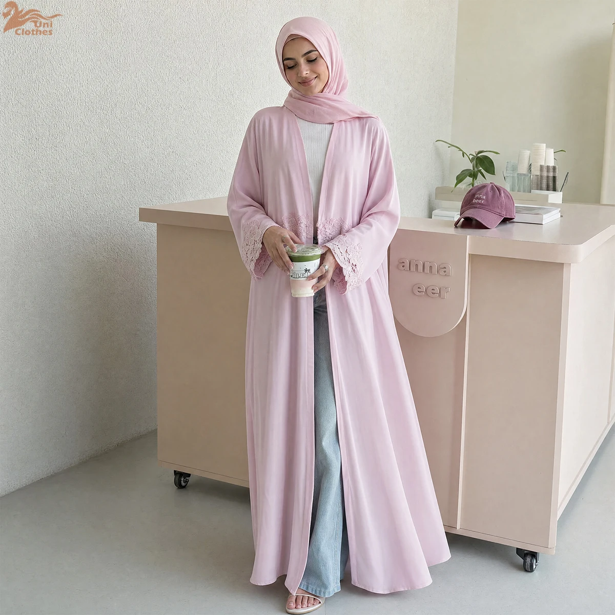 

Zahraa 2026 New Muslim Cardigan Floral Lace Nida Women Open Abaya Elegant Modest Abaya Islamic Clothing Women Abaya Dress