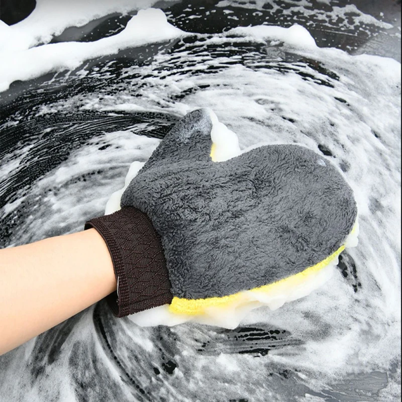 Car Washing Gloves Double-sided Soft Coral Fleece Clean Glove Water Absorption Soft Care Dust Car Cleaning Tools Auto Accesorios