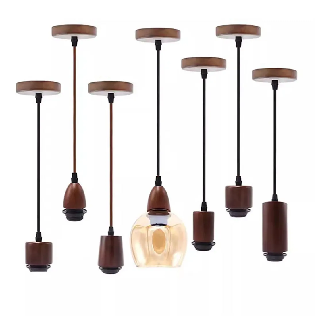 

Extension 1.2m 2m Lamp Shade Ring Holder Solid Wood E27 Pendant Light Base Cord E26 Light Socket with Socket Ring for Lighting