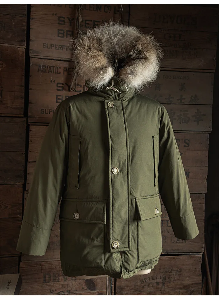 Rugged Bronson Polar Down Parka Winter Outdoor Men's Fur Collar Overcoat Cold Weather Mid-Length Jacket