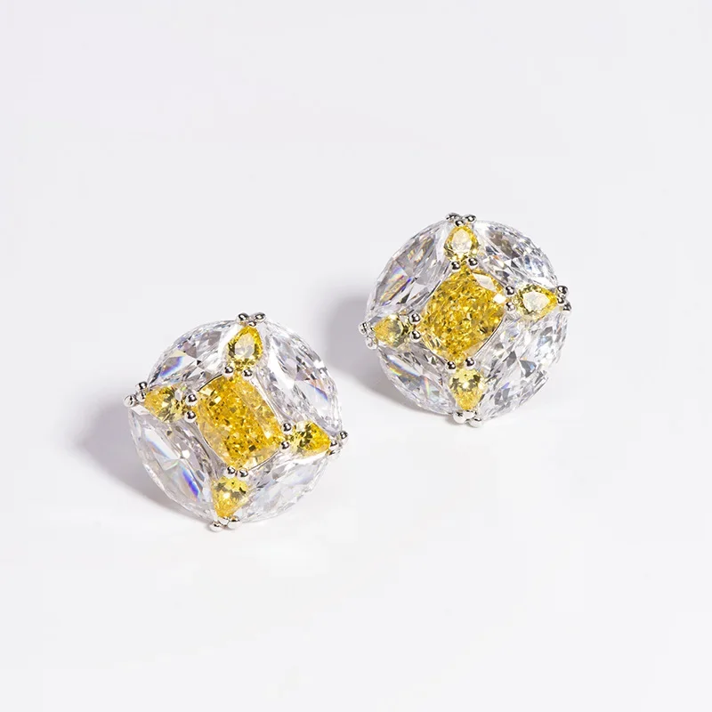 

Niche Design Earrings Yellow Zirconium Ice Flower S925 Sterling Silver Stud Earrings