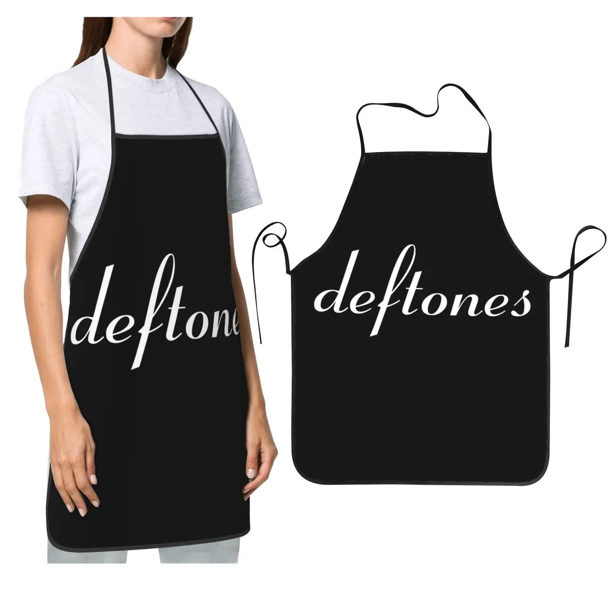 

Металлические фартуки Deftones в стиле панк-рок, фартуки для шеф-повара, приготовления пищи, выпечки, нагрудник без рукавов, кухонный сарафан для чистки для женщин и мужчин, живопись