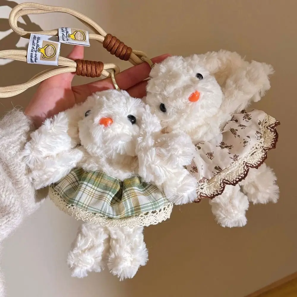 

Bow Plush Rabbit Keychain Western Highland Dog Stuffed Rabbit Doll Keyring Kawaii Cartoon Drooping Ear Rabbit Pendant Kids