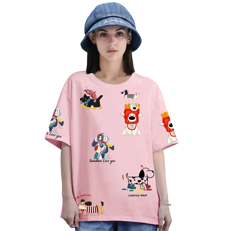 Bear Dog Elephant Rabbit Goose Doll Brooch Women T-shirt Animal Graphics Print Cotton Crew Neck Short-sleeved Lady Summer Tee