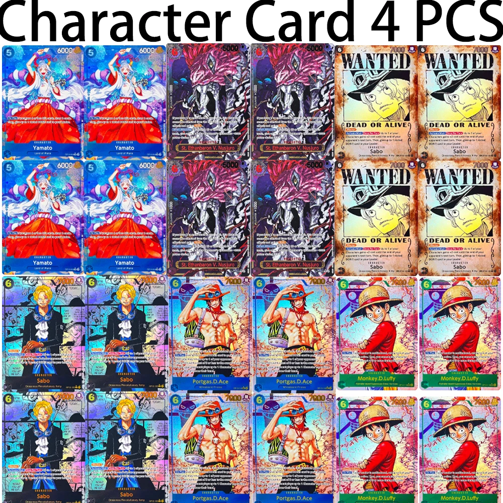

4PCS One Piece English Character card DIY OP13 Luffy Portgas.D.Ace Sabo St. Marcus Mars Yamato Texture Foil Game Collection Card