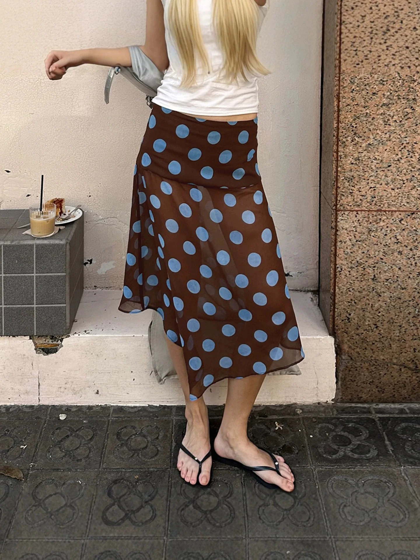 2026 Summer New French Retro Elegant Polka Dot Skirt With Transparent Mesh Splicing Irregular Hem A-Line Mid Length Skirt Trend