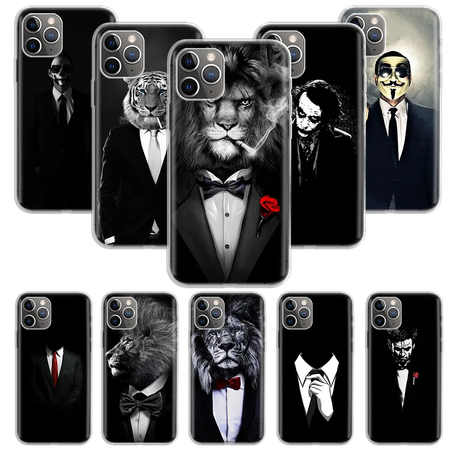 Man Suit Shirt Tie Phone Case For Apple iPhone 16 15 14 13 12 11 Pro Max XS XR X 7 + 8 Plus SE Soft Shell Cover Coque 15 + 14 13