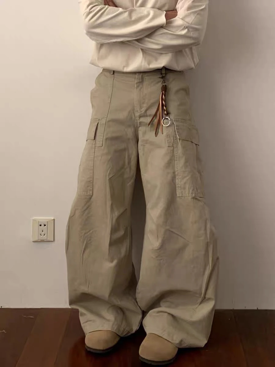 

American Street Sle Work Pants Men's Casual Loose Pure Color Vintage Knife ket Pants Trendy Straight Leg Trousers