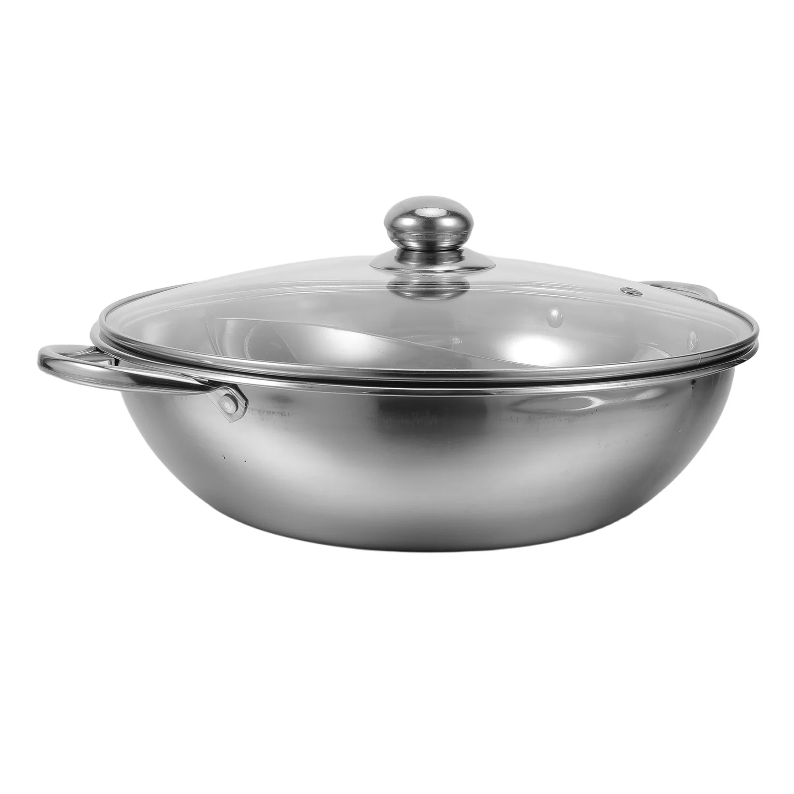 

Dual Sided 12 Inch Stainless Steel Divided Hot Pot Soup Cookware Double Handles for Gas Stove Chinese Hotpot Pan Anti-Sticking