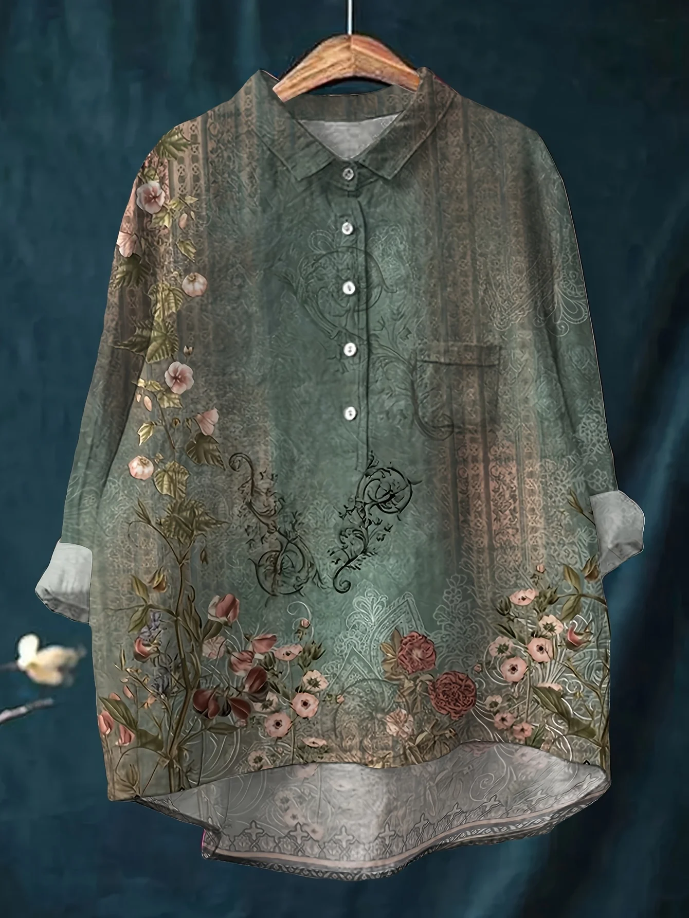 Women's Western ethnic holiday style print fashion sexy casual slim long sleeve shirt