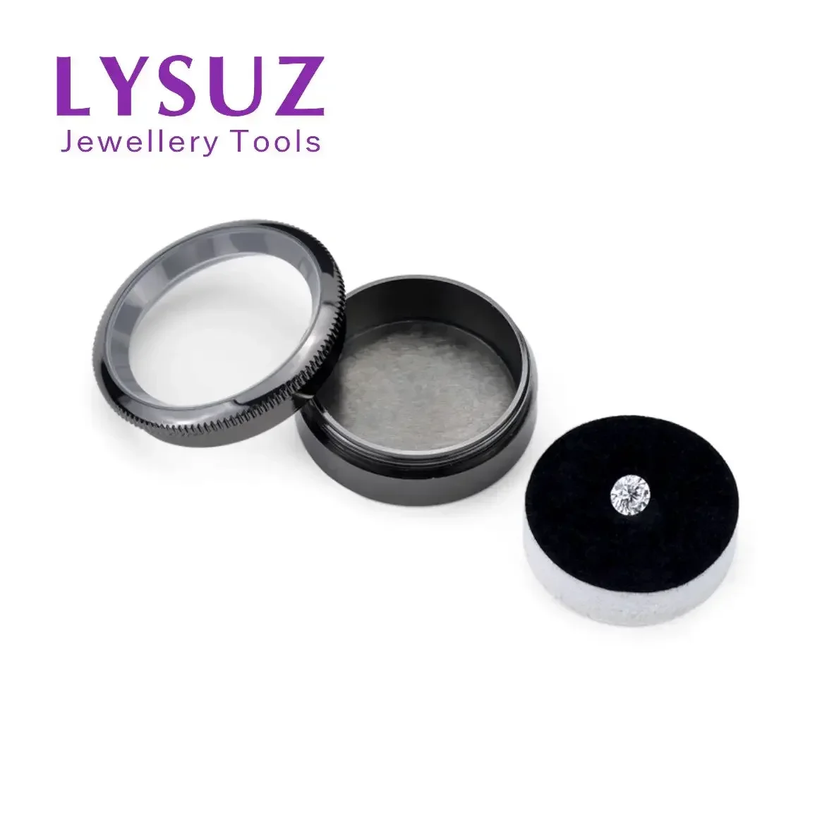 

Round Metal Loose Diamond Gemstone Box Jewelry Storage Display Black and White Sponge Portable Small Transparent Show Case