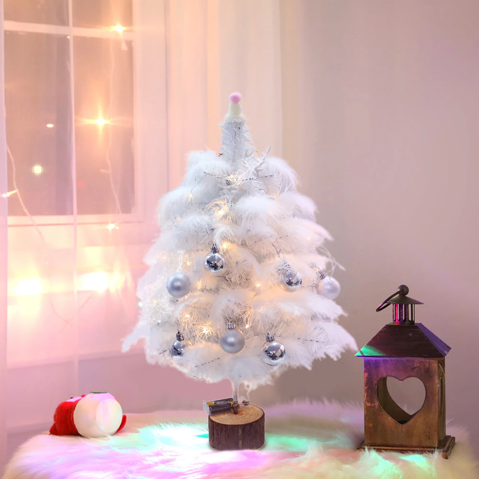 

Diy Christmas Trees Copper Wire Light White Feather Suit Various Christmas Elements Exquisite Christmas Tree