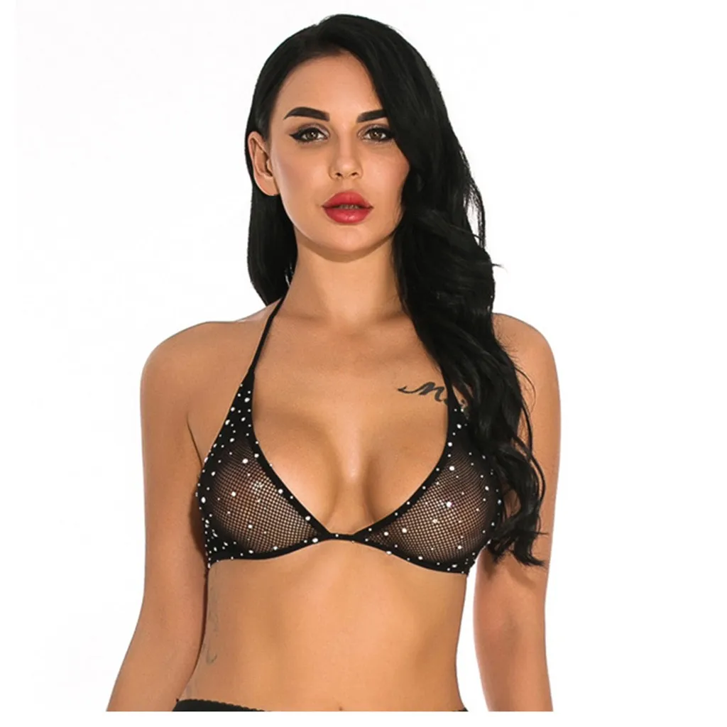 Women Fishnet Lingerie Hot Sexy Exotic Style Fishnet Flash Diamond Erotic Suit Sleepwear Underwear Bandage Bra Sleepwear