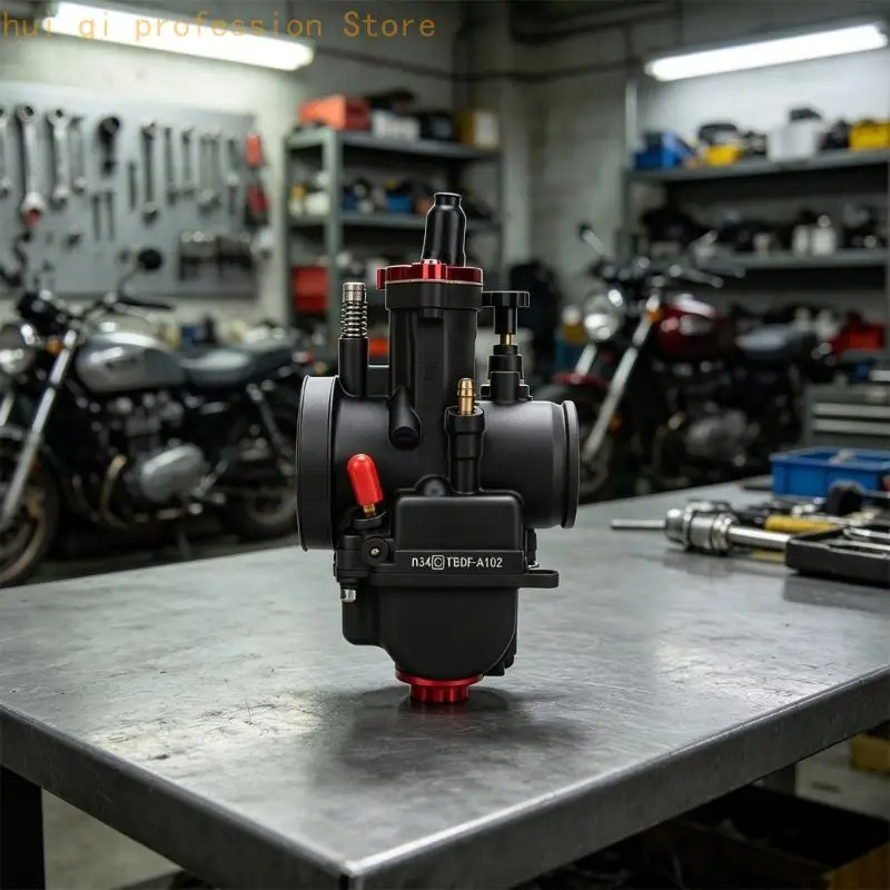 Schwarzer Motorradvergaser für Werkstattwartungs- und Tuningaufgaben, Einzeleinheit mit rotem Einstelldetaildesign H8WE – Detail 4
