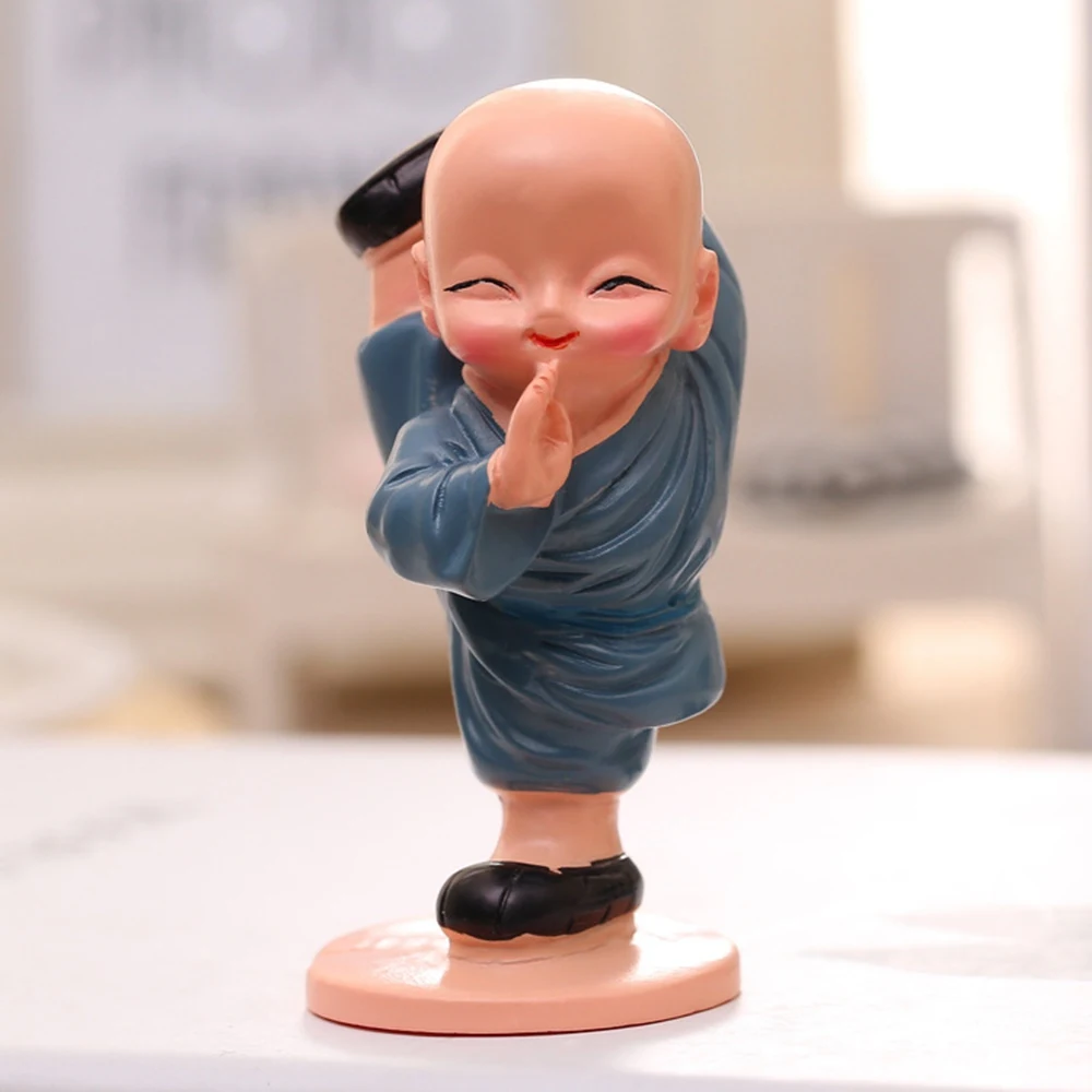 Resin Creative Ornaments Four Small Monk Car Accessories Shaolin Kung Fu Kid Gifts and Statue Room Bookshelf Home Office Bedroom