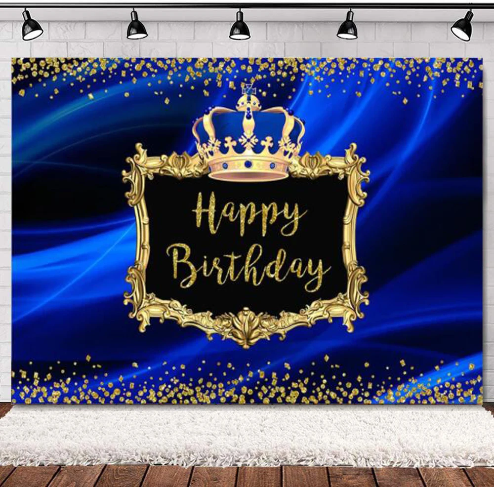 

Photography Backdrop Prince Royal Blue Crown Background For Photo Studio Gold Glitter Kids Birthday Theme Party Decoration