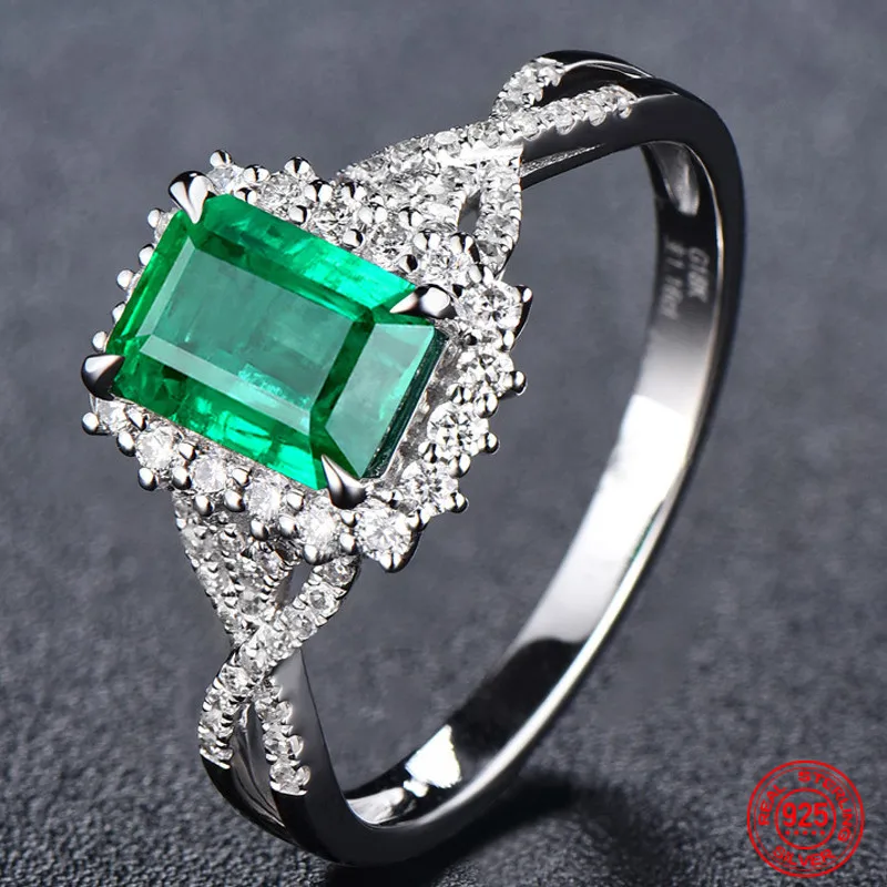 

925 Sterling Silver Charm Emerald Ring For Women Fashion Party Jewelry Engagement Gift