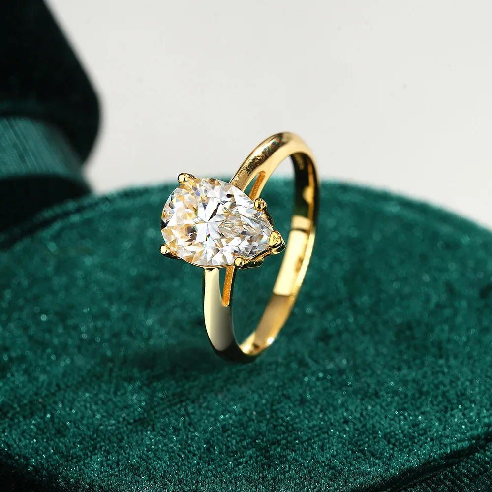 Luxury 100% Real 18k Gold Women's Drops Diamond Ring Pear-Shaped 2ct Moissanite Diamond Ring