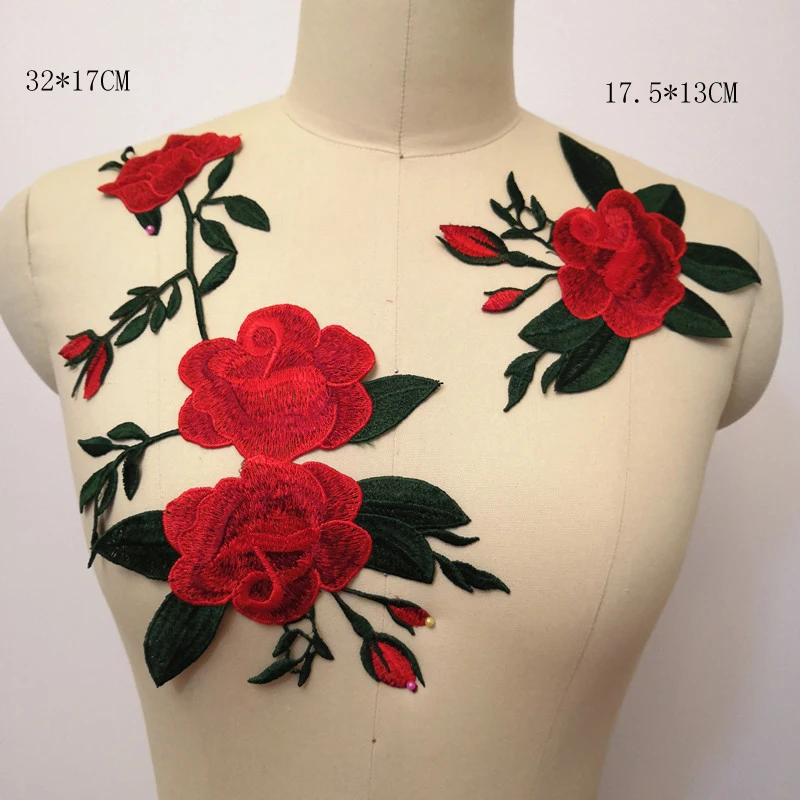 Red Embroidery Rose Flower Sew On Patch Applique DIY Crafts  Repair Clothing Accessories