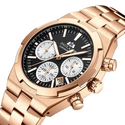 Luxury Watch for Men Chronograph  Luminous Rose Gold Silver Blue Fashion Quartz Overseas Stainless Steel Reloj Hombre Baratos