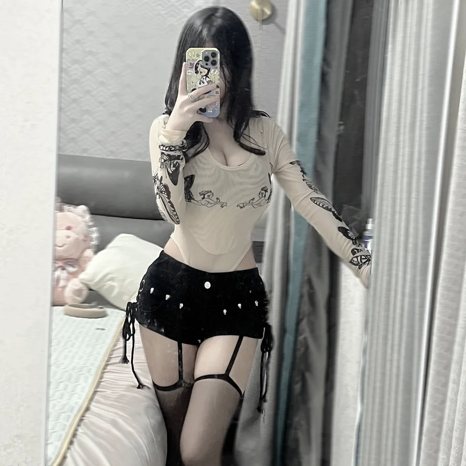 سالينسي بذلة مثيرة للنساء بأكمام طويلة ومطبوعة على شكل فراشة SU 20252191