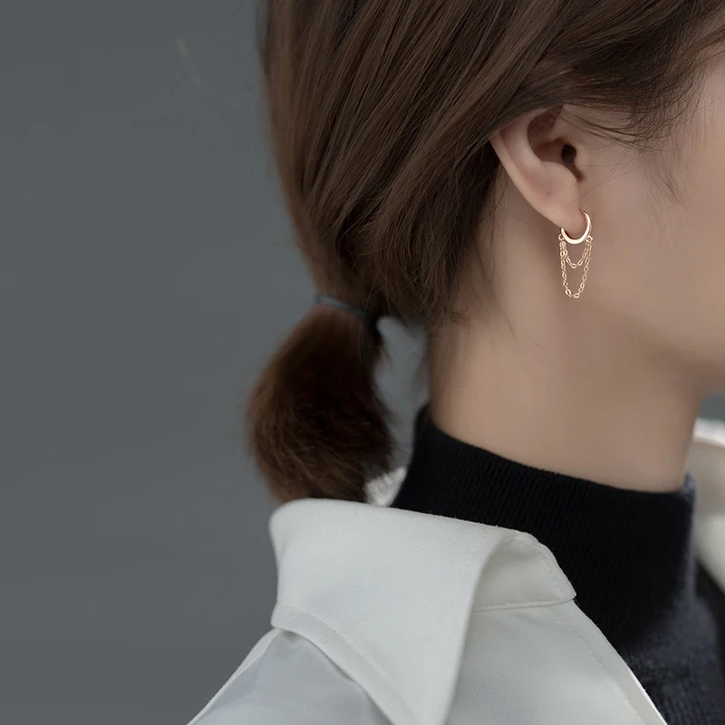 Modian Fashion Double Layer Chain Hoop Earring for Women Simple Sterling Silver 925 Anti-Allergy Earring Fine Jewelry Brincos
