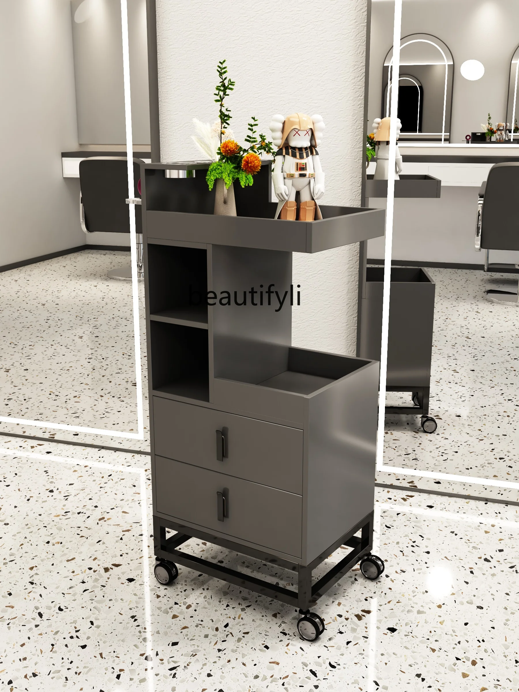 

s8617Высококачественный современный минималистичный шкаф для инструментов, тележка для парикмахерских инструментов, съемный шкаф для инструментов для парикмахерской с защитой от отпечатков пальцев