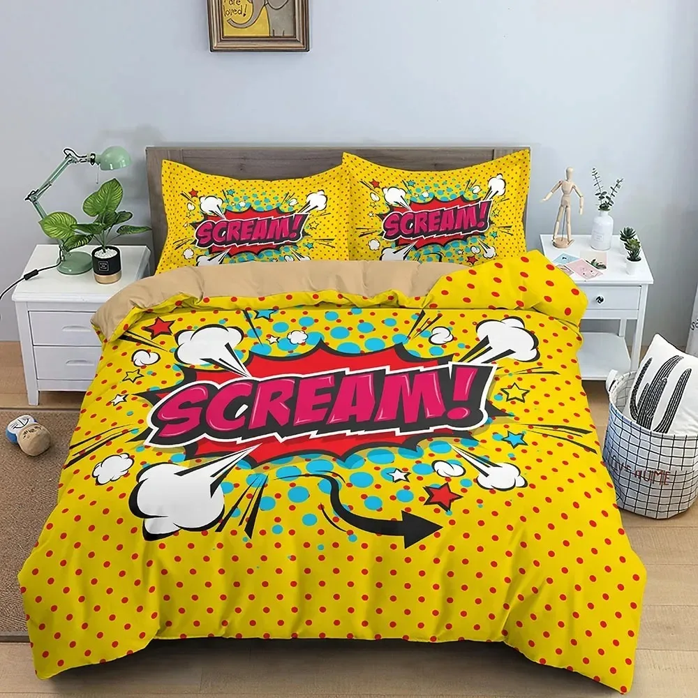 Color Comic Pattern Duvet Cover Queen King Cartoon Bedding Set for Kids Boys Girls Hippie Hip Hop Rock Style Comforter Cover