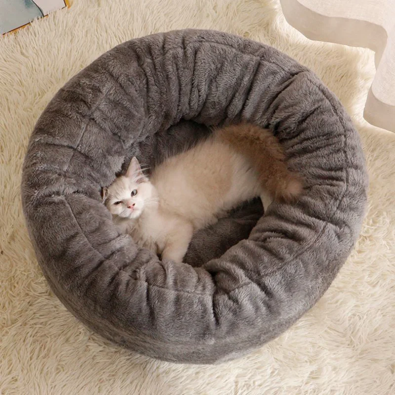 Winter Round Cat Beds Warm Comfortable Cats House Non-slip Soft Dog Cushion Breathable Sleeping Basket for Small Pets Supplies