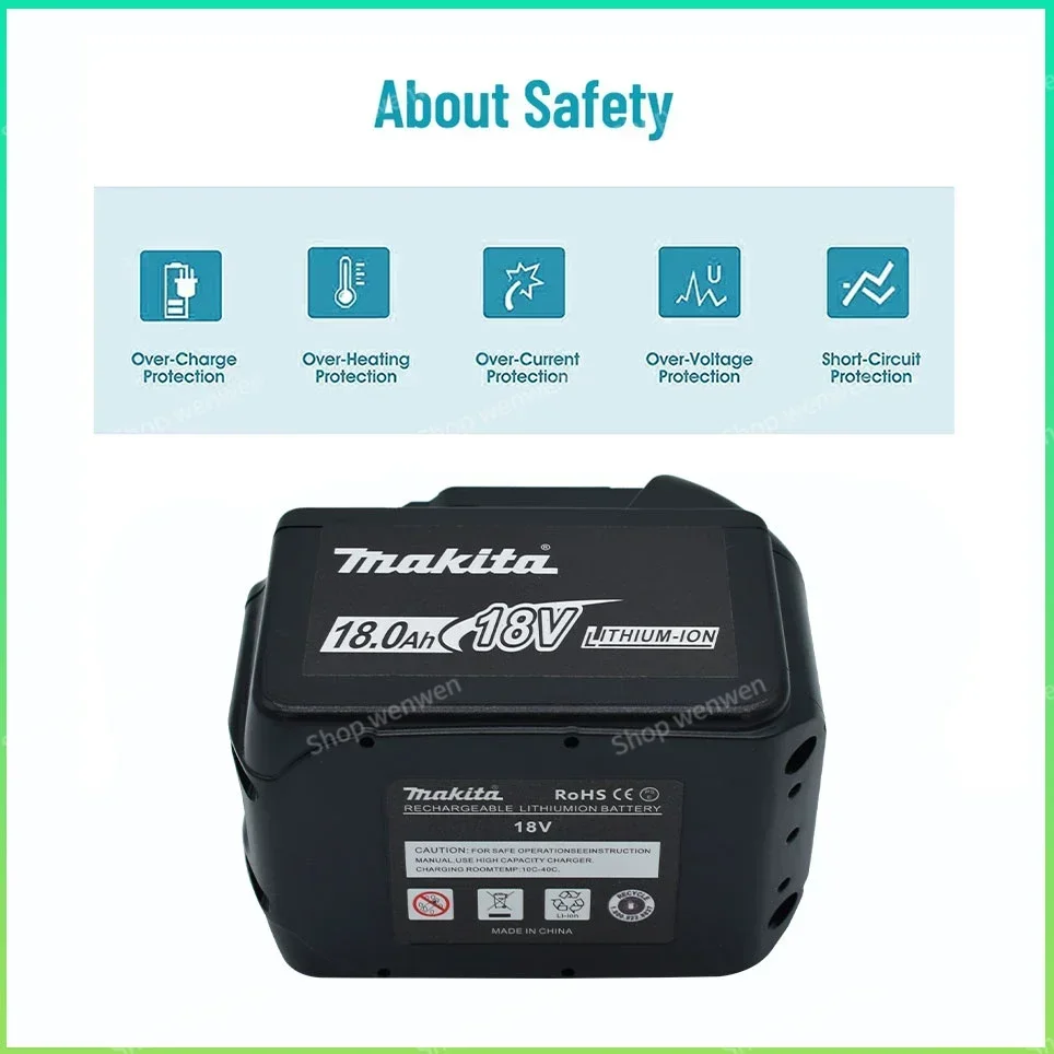 Makita-bateria de substituição recarregável com indicador LED, 100% Original, 18V, 18.0Ah, BL1830B, BL1840, BL1840B, BL1850, BL1860