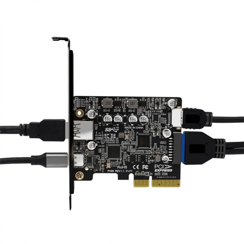 Ports PCI-E 4X to USB 3.2 Gen 2 A Type C Expansion Card front Type E 19P/20P Connector 10Gbps Full Speed Transmisson