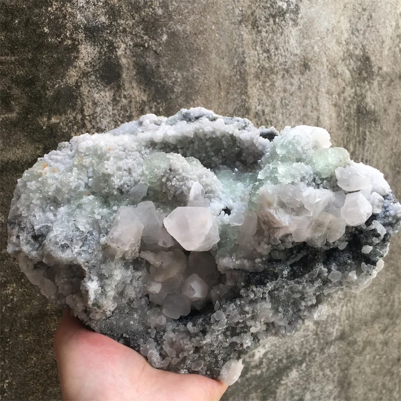 

1.895kg 100% Natural Hunan Rare Fluorescence Calcite Green Fluorite Symbiont Cluster Rough Specimen Gem Level Stone And Crystals