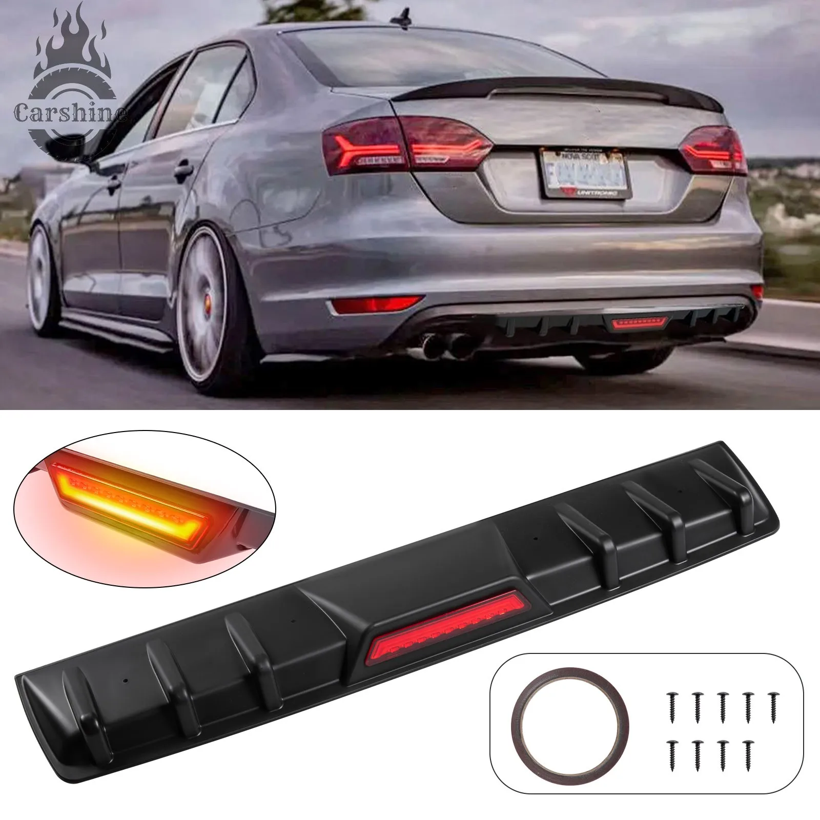 

Matte Black 6 Shark Fin Rear Diffuser Bumper Spoiler Lip For Volkswagen Jetta