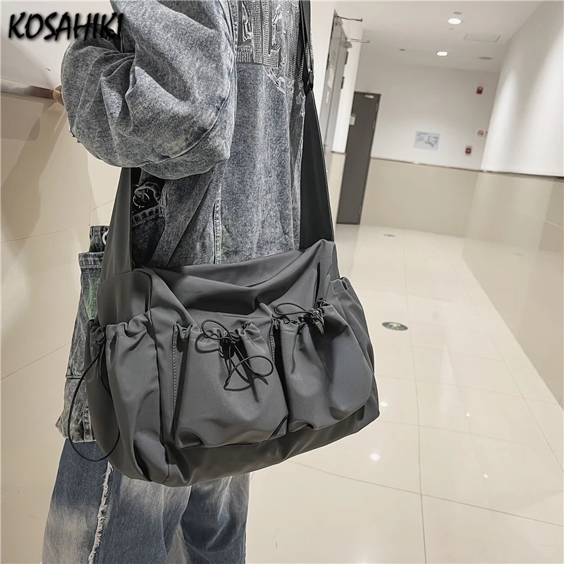 Fashion Grunge Cargo Men Shoulder Bag Women Ins Solid Y2k Casual Handbags Japanese Simple Crossbody Messenger Bags High-capacity