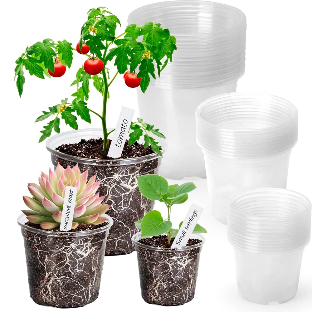 Reinforced Clear Nursery Pots with Drainage Hole, Transparent Variety Pack Plastic Plant Pot Seedling Planter Seed Flower
